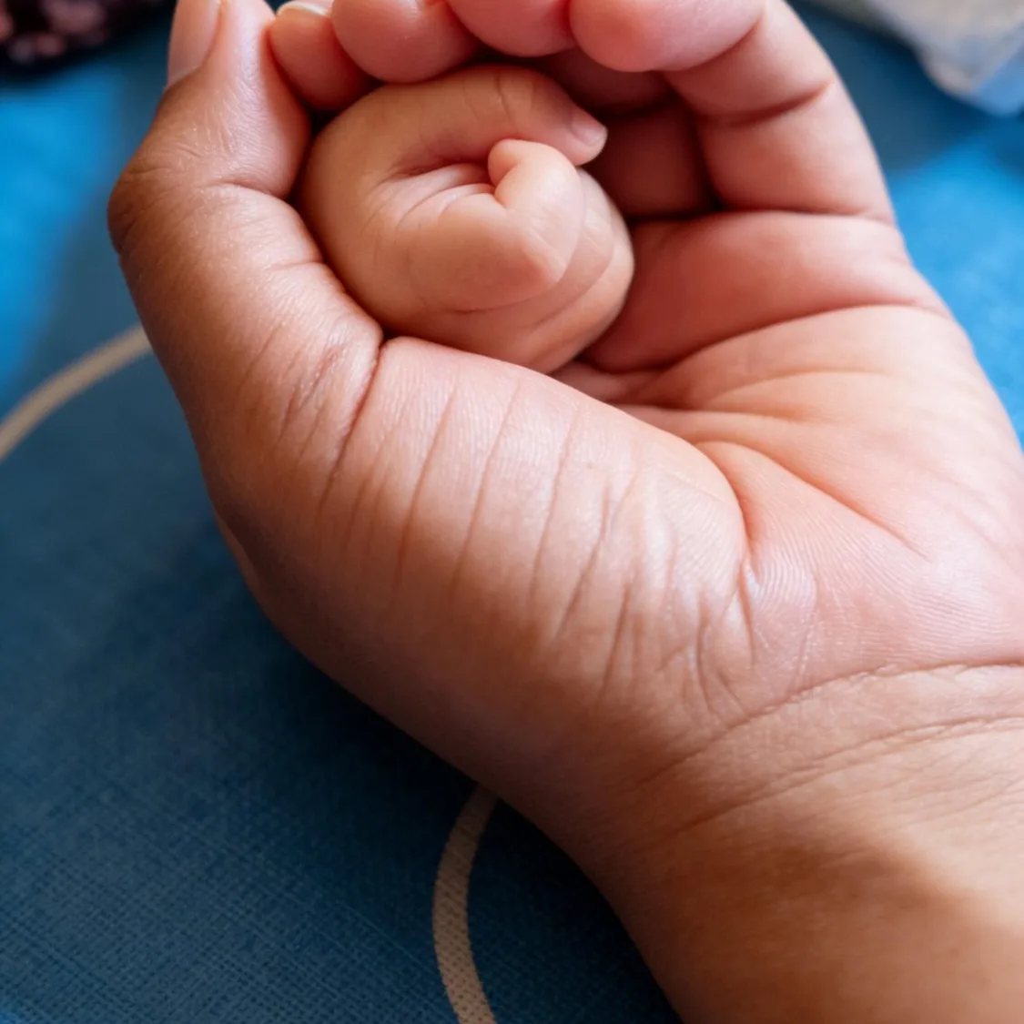Fotografía: la mano de una persona adulta sostiene la mano de un bebé recién nacido